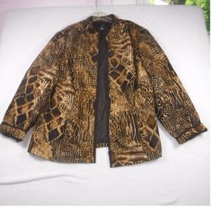 RQT Woman Brown Snakeskin Print Quilted Open Front Jacket Womens Plus Size 2X